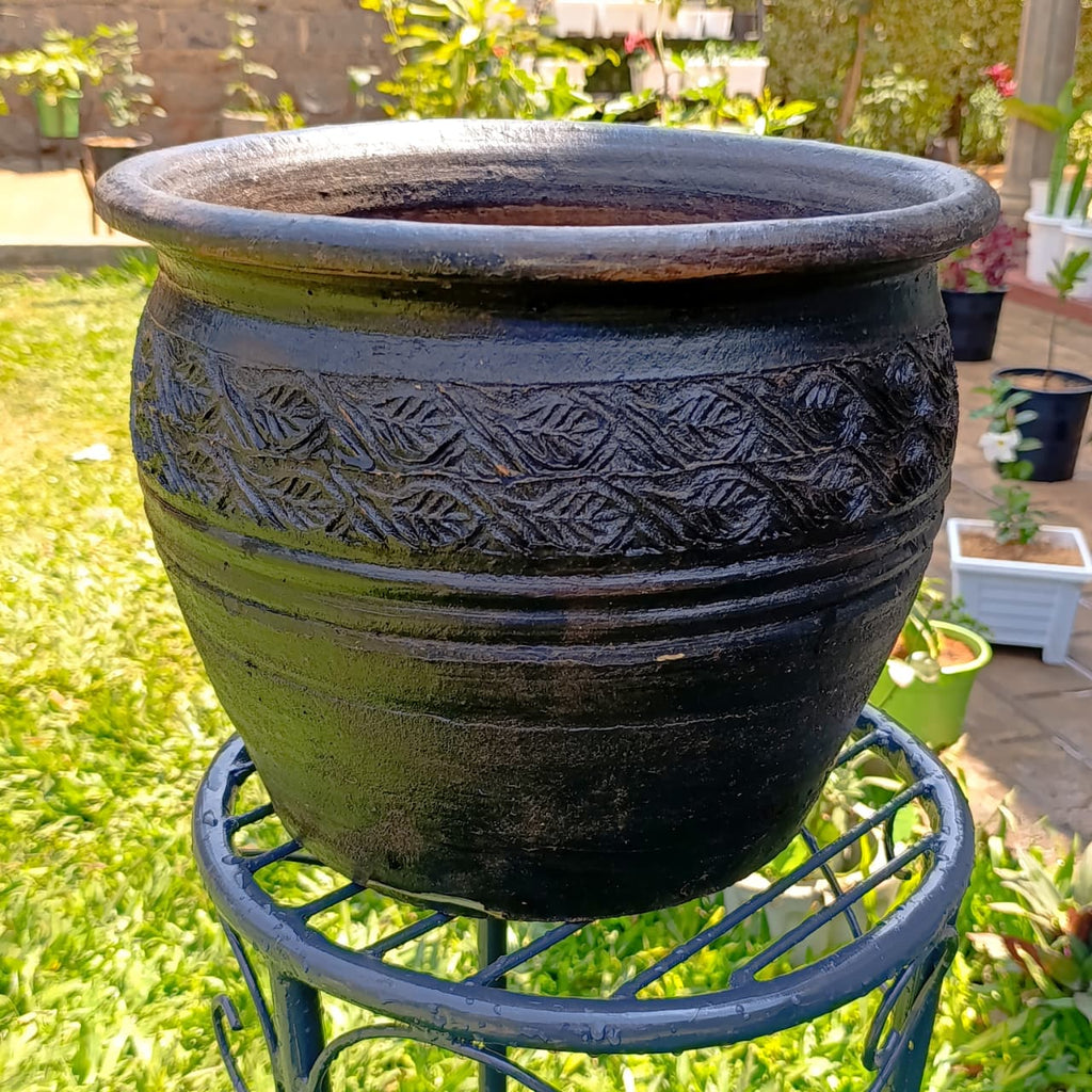 Handcrafted Clay Pot with Embossed Design – Rustic Charm for Your Garden Sanctuary