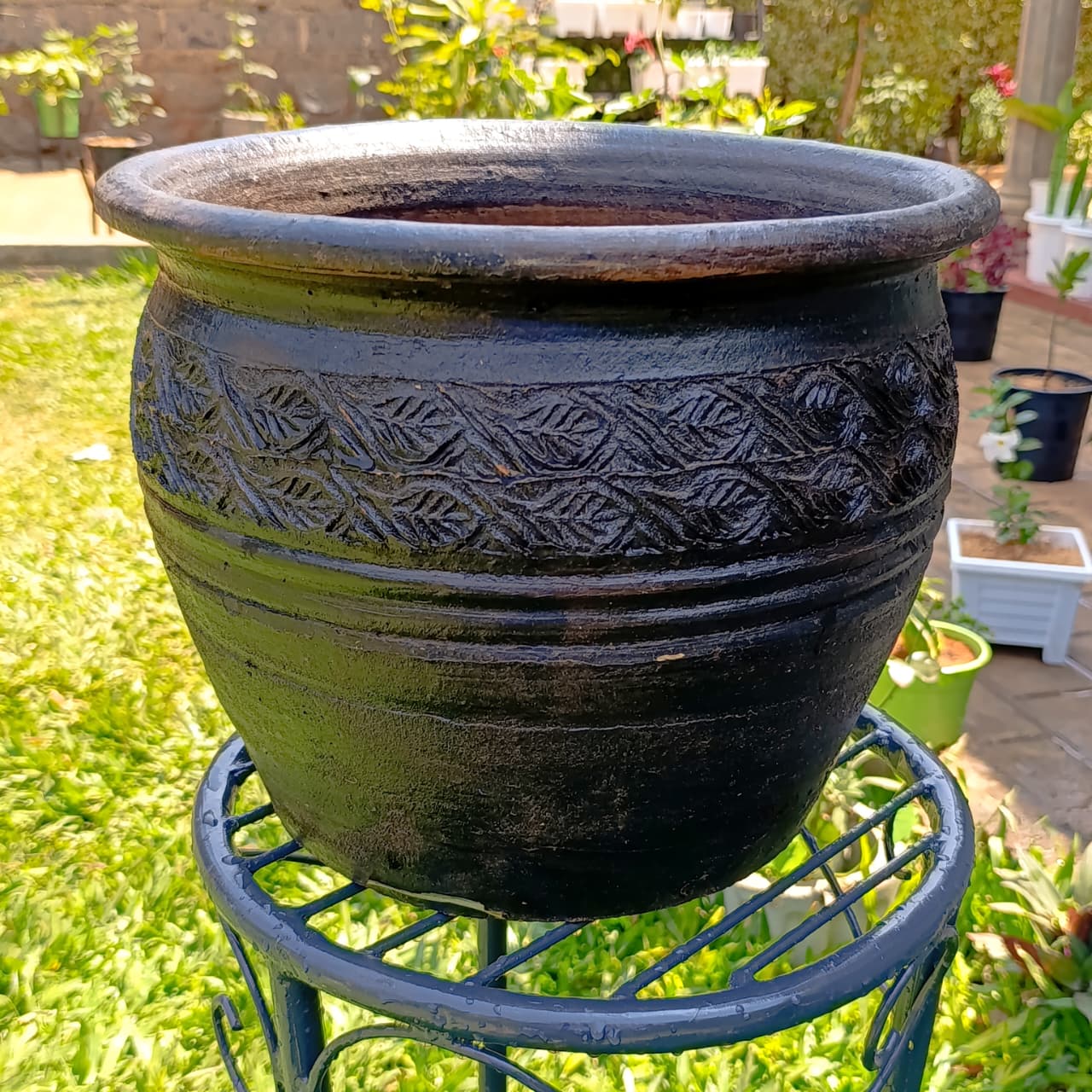 Handcrafted Clay Pot with Embossed Design – Rustic Charm for Your Garden Sanctuary