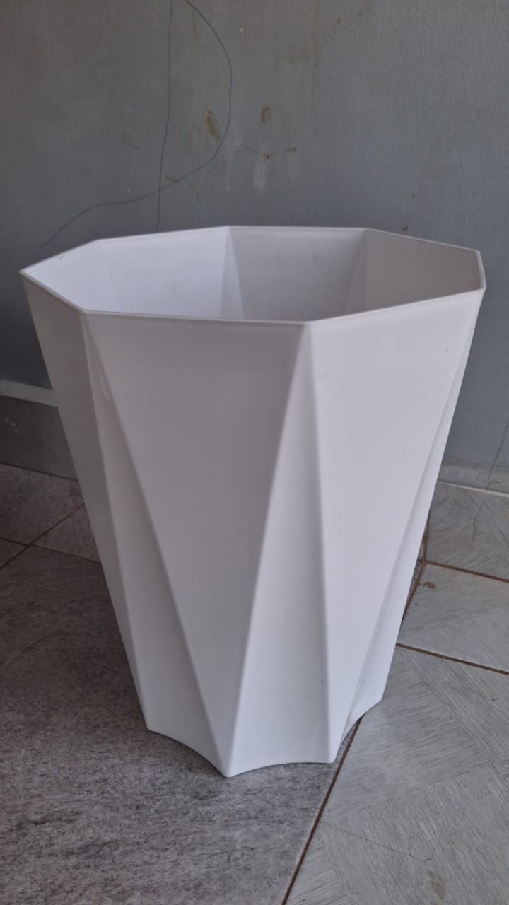 Actual white geometric plant pot from second angle