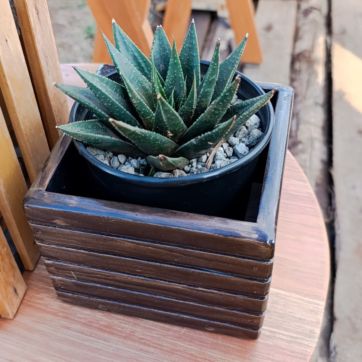 Wooden planter box front view