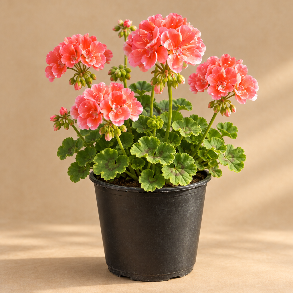 Fully bloomed pink geranium, studio angle