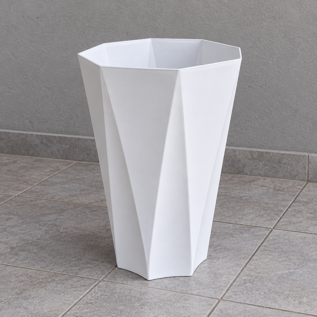 AI-generated square illustration of white geometric planter from side angle