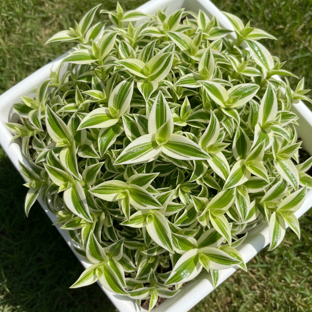 Close-up Tradescantia Pistachio White foliage – AI generated