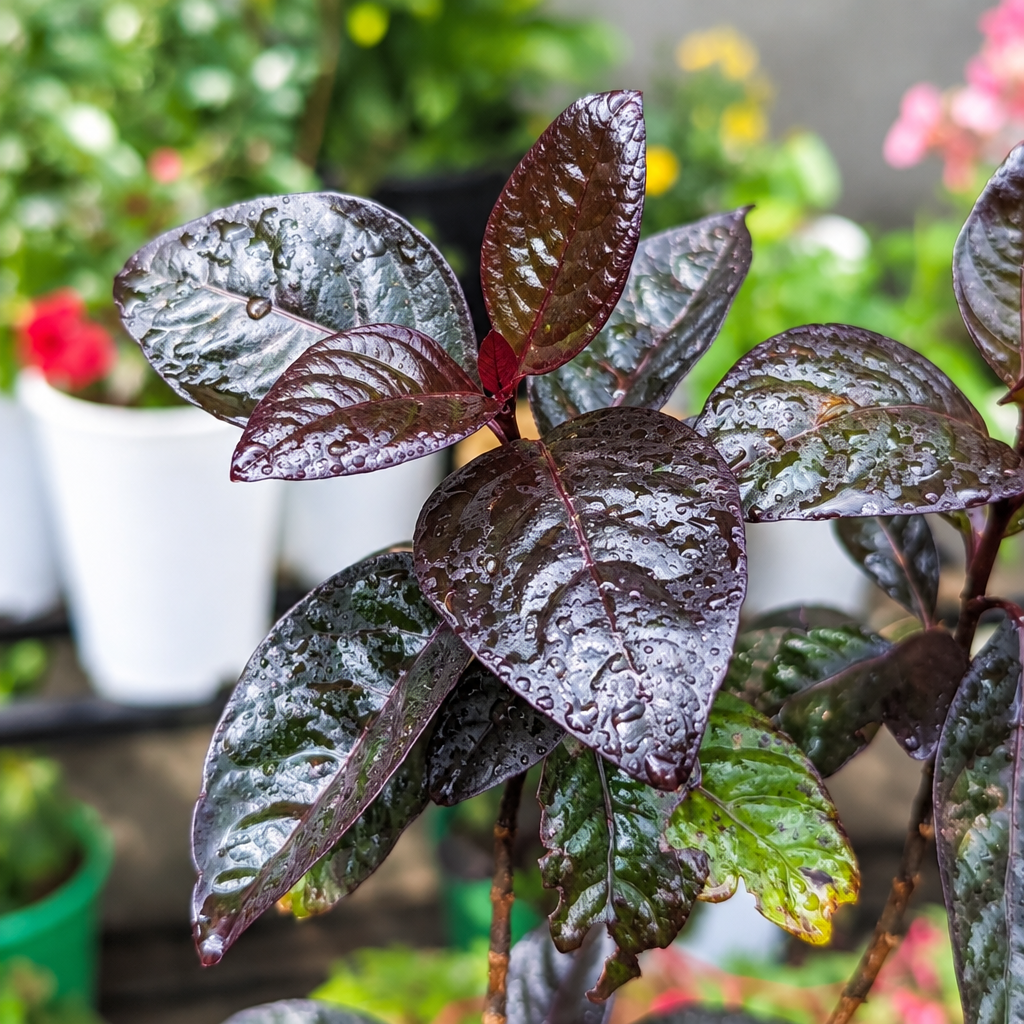 Illustrative: glossy purple Pseuderanthemum leaves