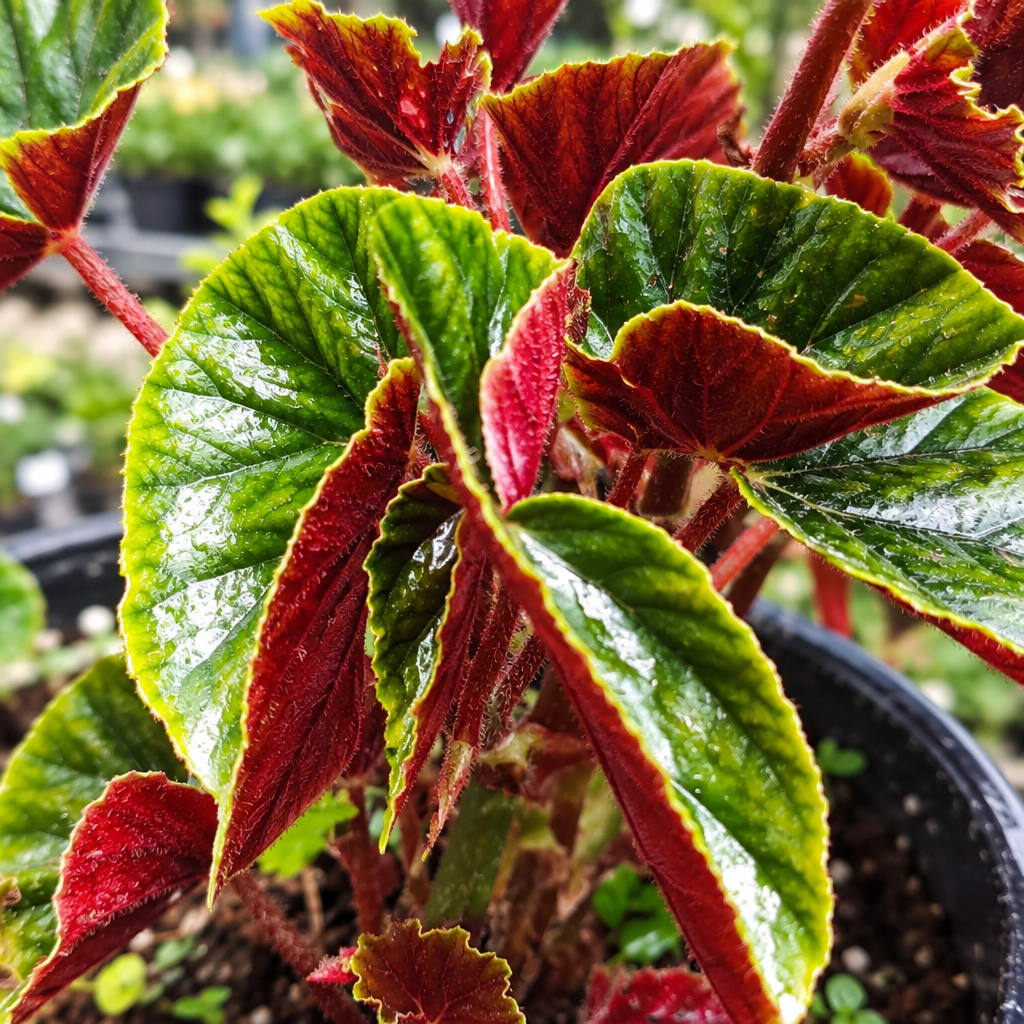 Illustrative: green and red begonia leaves