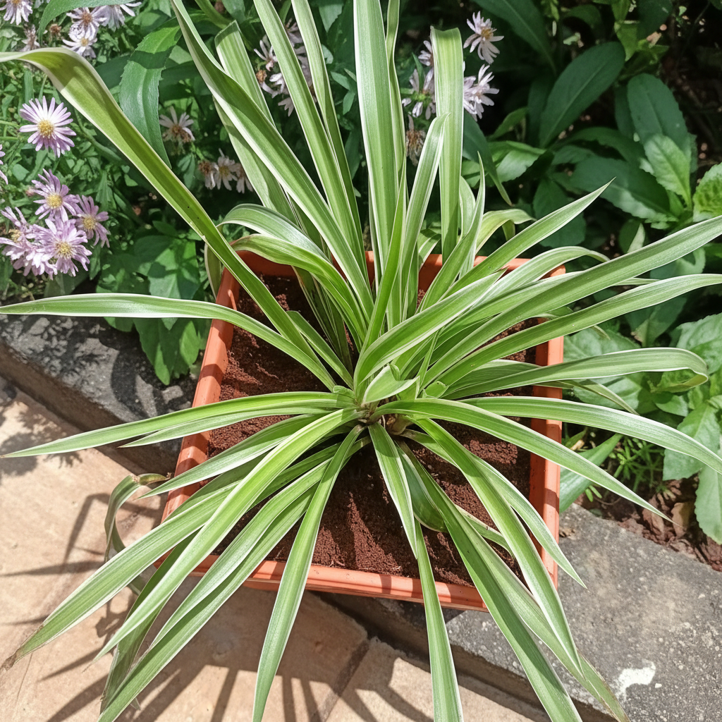 Spider Plant in terracotta square planter No. 4, top view