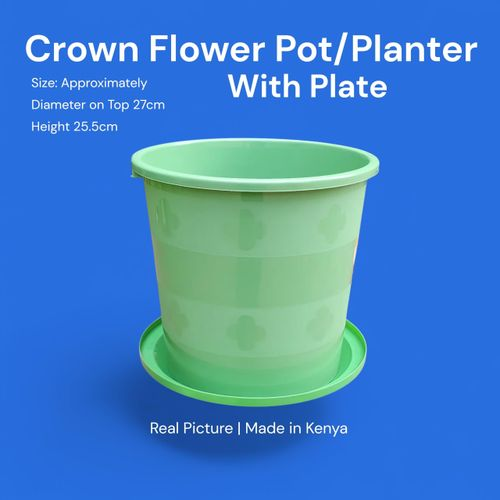 Crown Flower Pot with Plate – Green, 27cm diameter