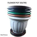 20L Flower Pot with Plate – stacked in multiple colours: Black, Green, Brown, White, Grey