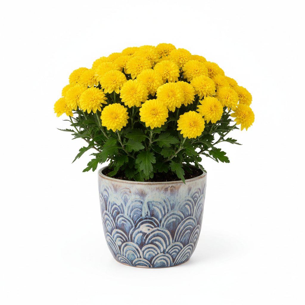 Yellow Chrysanthemum in Ceramic Pot